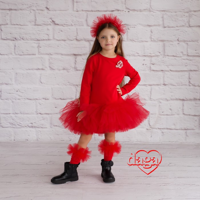 Dievčenské šaty červené s brošňou WAITING FOR CHRISTMAS DAGA