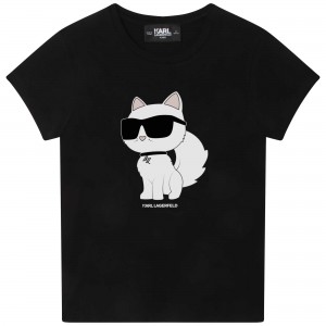 Dievčenské tričko Choupette čierne KARL LAGERFELD