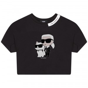 Dievčenský top oversize čierny KARL LAGERFELD