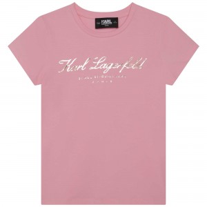 Dievčenské tričko s potlačou ružové KARL LAGERFELD