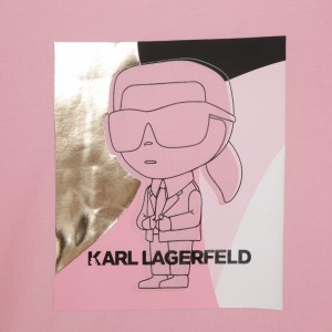 Dievčenské tričko s potlačou ružové ikonik KARL LAGERFELD