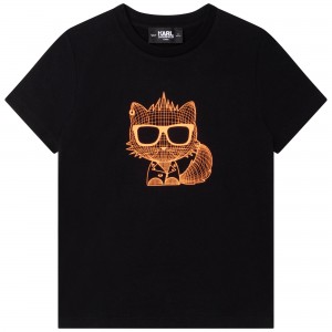 Tričko s potlačou BAD CAT čierne KARL LAGERFELD