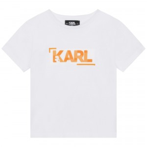 Chlapčenské tričko biele potlač orange KARL LAGERFELD