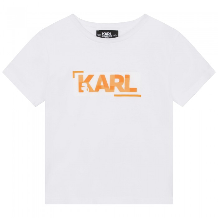 Chlapčenské tričko biele potlač orange KARL LAGERFELD
