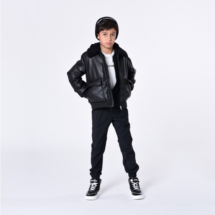 Unisex koženková bunda s logom čierna KARL LAGERFELD