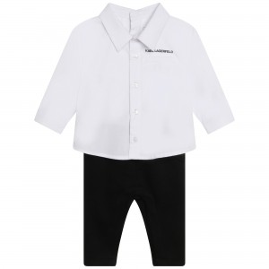 Chlapčenský overal košeľa a nohavice bielo čierny KARL LAGERFELD