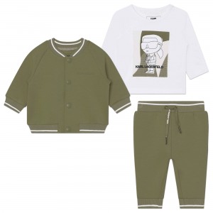 Baby súprava mikina nohavice a tričko zelená KARL LAGERFELD