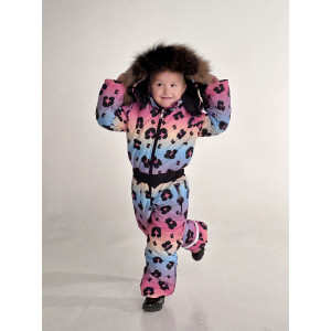 Dievčenský ski zimný overal s prírodnou kožušinou MULTICOLOR PANTHER